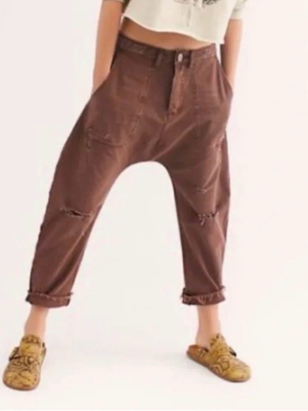 One Teaspoon Sinners Drop Crotch Boyfriend Jeans Chocolate Brown Size 31